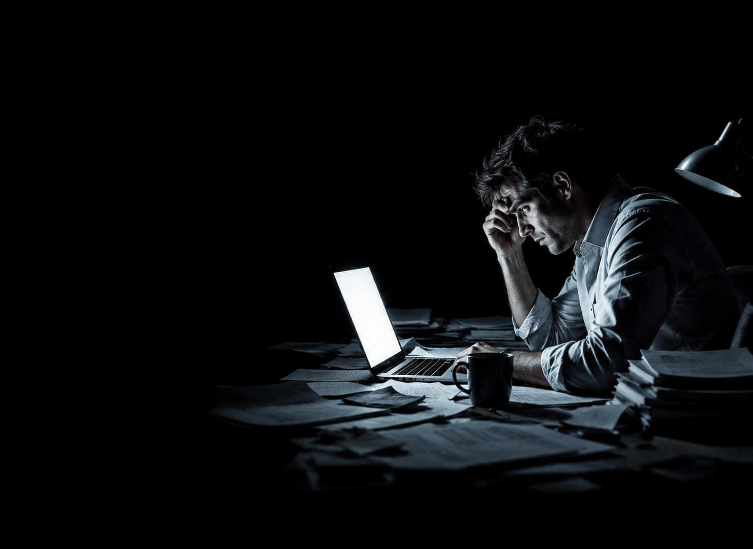 Person overwhelmed with immigration paperwork